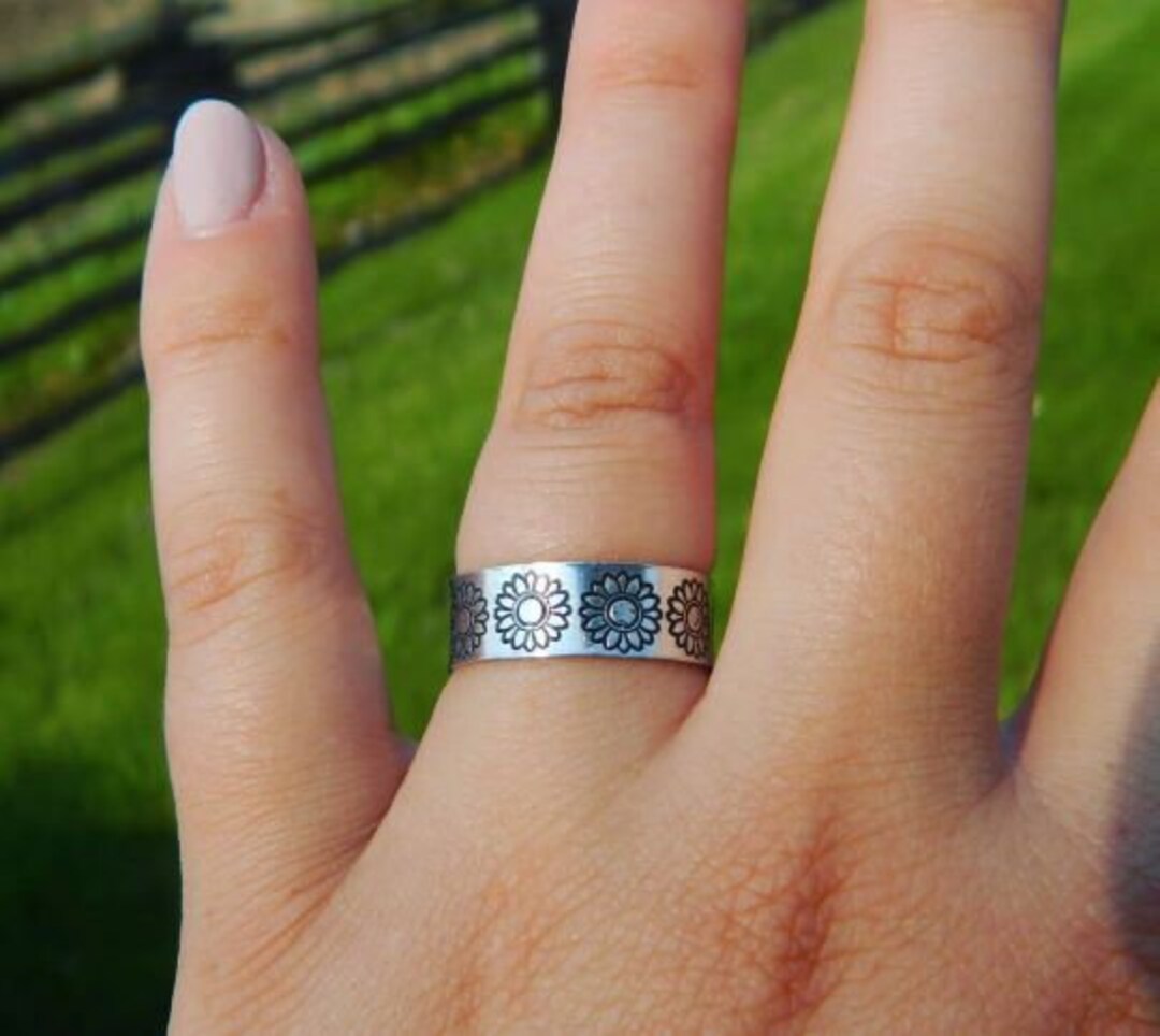 Sunflower Ring Stamped Ring Metal Ring Stamped Jewelry Stackable Rings