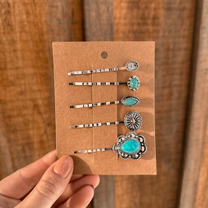 Retro Turquoise Hair Pins | Western Hair Accessories | Turquoise Accessories | Western Bobby Pins | Retro Accessories | Boho | Western