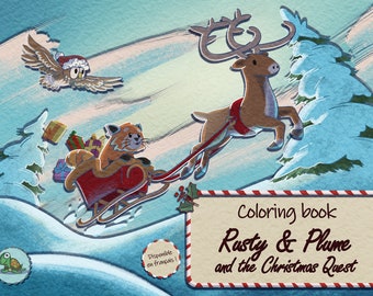 Rusty & Plume and the Christmas Quest Coloring Book / Digital drawing / Instant download