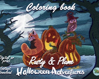 Rusty and Plume Halloween Adventures Coloring Book / Dessin numérique / Téléchargement instantané