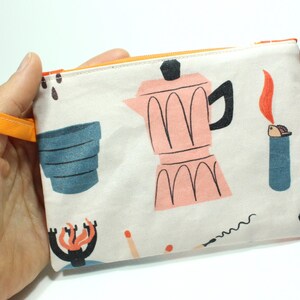 Kleines Täschchen mit Reißverschluss, Kaffeemuster, wasserabweisende Baumwolle,  selbstgenähte Zip pouch, 16*11cm, Etui