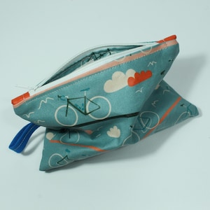 Petit sac zippé motif vélo, coton hydrofuge, pochette zippée auto-cousue, 15*13 cm
