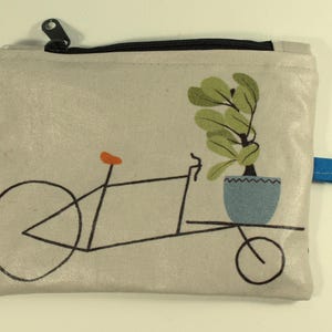 Kleines Täschchen / Etui  Lastenfahrrad Illustration Pflanze, 16*12cm, wasserabweisend, vegan, Baumwolle