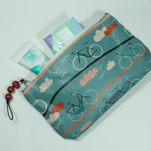 Kleine Reißverschlusstasche mit Fahrraddesign, wasserabweisende Baumwolle, selbstgenähte Zip pouch, 17*10cm