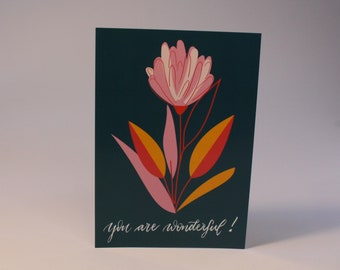 Postkarte Geburstag / Blume / Freundschaft / Handlettering / Grußkarte