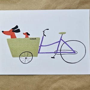 Carte postale vélo cargo / carte de vœux vélo / illustration chien / A6 / 300g