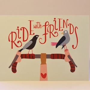 Postkarte Fahrrad / Freunde / A6 / Fahrradillustration / Vögel Karte