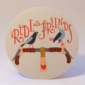 Großer Aufkleber Fahrrad / Vögel Motiv / 10cm Durchmesser / Vinylsticker / Freunde