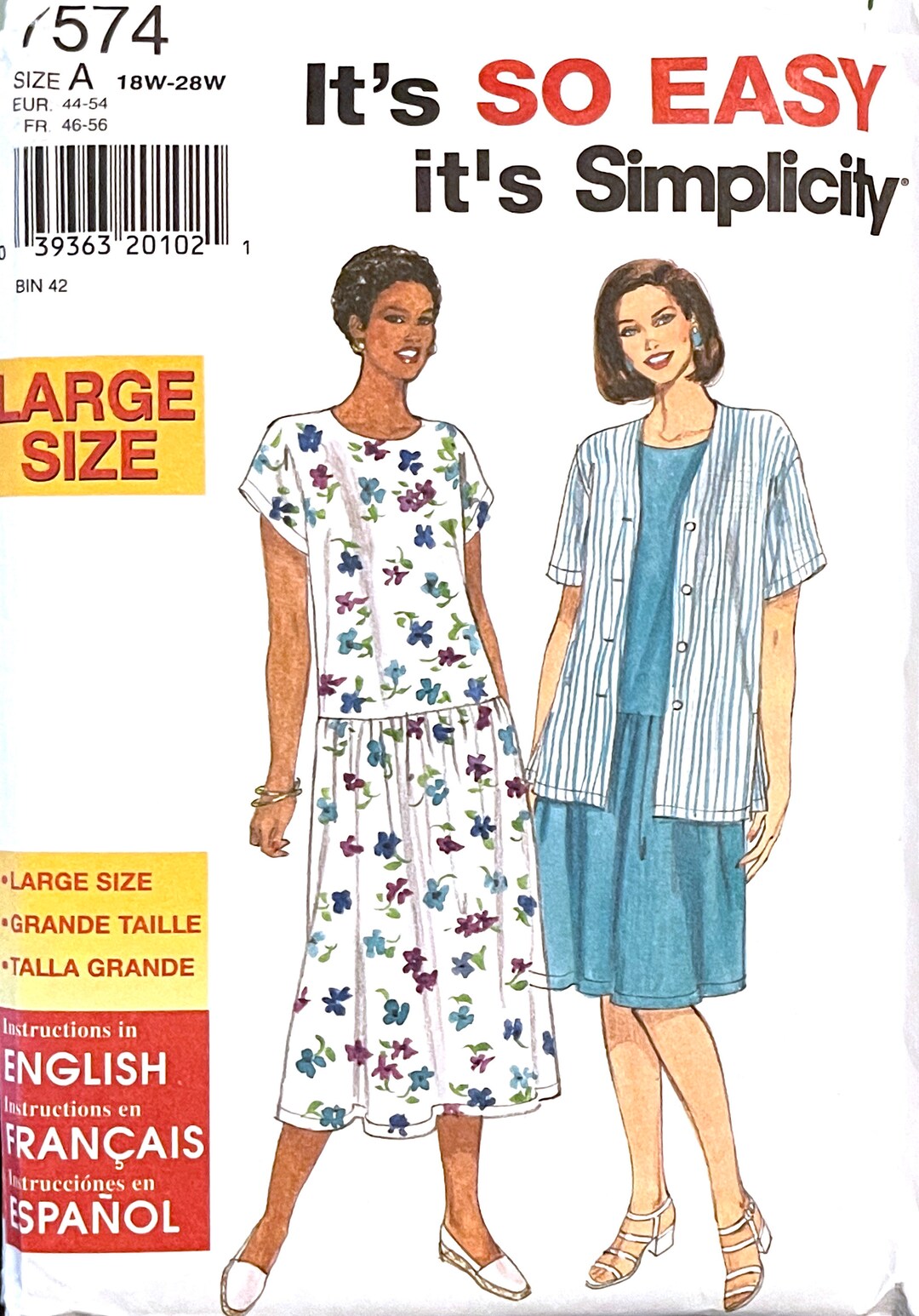 Simplicity 7574 UNCUT Pattern for Misses Dress and Jacket Sizes 18W26W