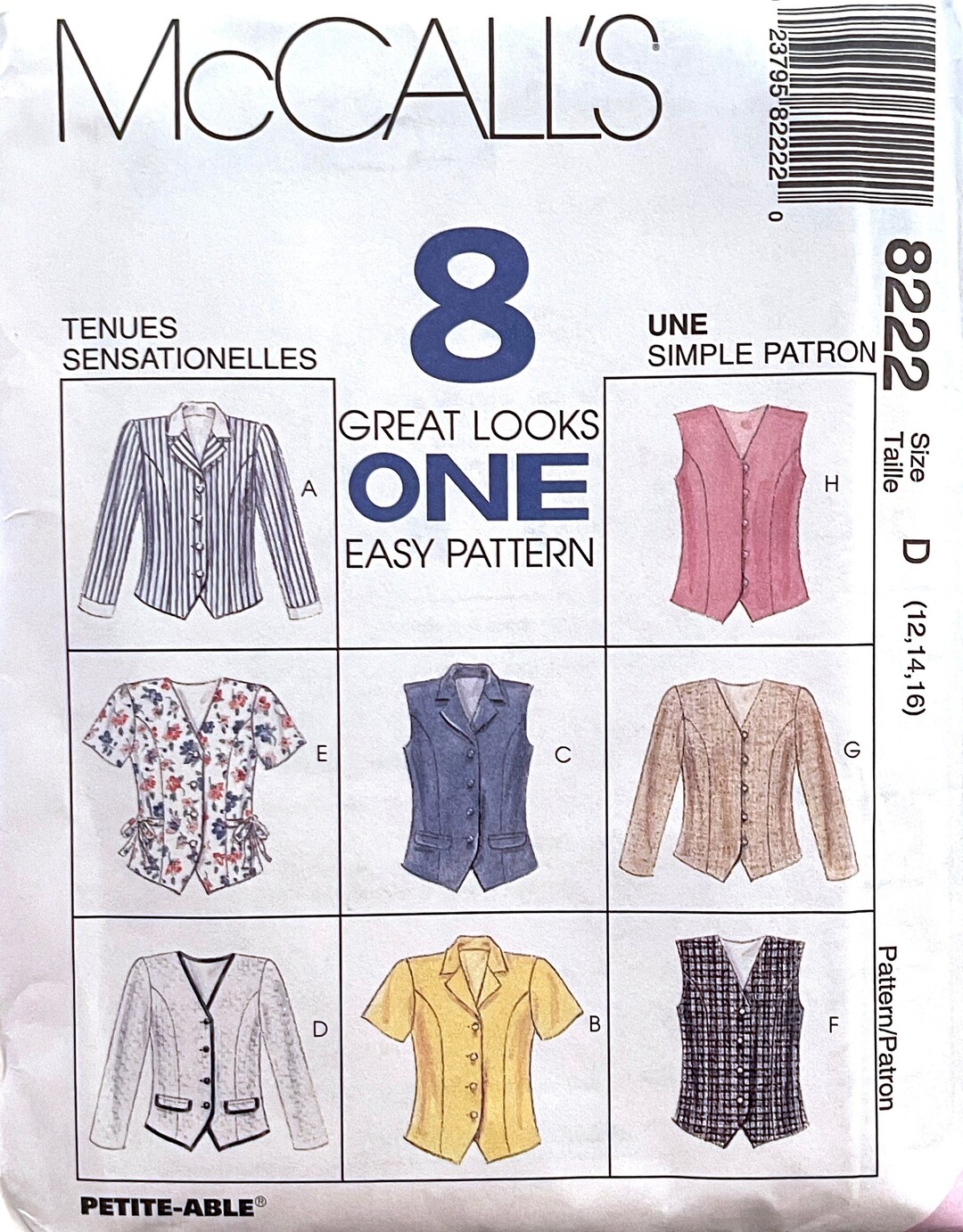 Mccall's 8222 UNCUT Pattern for Misses Vests and Tops Sizes 10-14, 12 ...