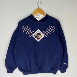 Vintage anni '90 Art Unlimited Tag Cherry Minnesota Grande logo stampato Felpa girocollo Pullover maglione Minnesota Colore NavyBlue Taglia X-Large