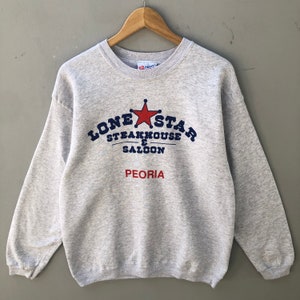 Vintage Y2K Hanes Tag LoneStar Steakhouse And Saloon Peoria Big Back Printed Sweatshirt Girocollo Pullover Maglione Colore Grigio Taglia Grande