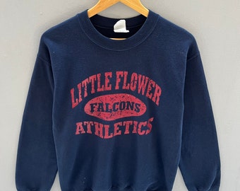 Vintage Gildan Tag Little Flower Falcon Athletic Spellout Big Logo Printed Sweatshirt Crewneck Pullover Sweater Colour NavyBlue Size Small