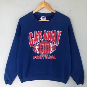 Vintage Y2K Jerzees Tag Garaway 2000 Football Big Logo Felpa Stampata Girocollo Pullover Maglione Baggie Colore Blu Taglia X-Large