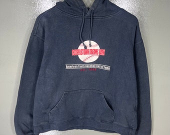 Vintage Cooperstown Dreams Park Spellout BigLogo Printed/Embroidered Sweatshirt Crewneck Sweater Baseball 90s Colour NavyBlue Size X-Large