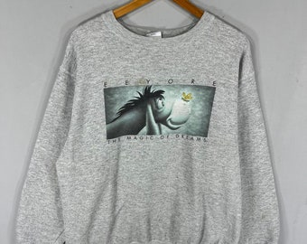 Vintage Disney Tag Eeyore Big Logo Printed Sweatshirt Crewneck Pullover Baggie Sweater Disney Eeyore Colour Grey Size Large