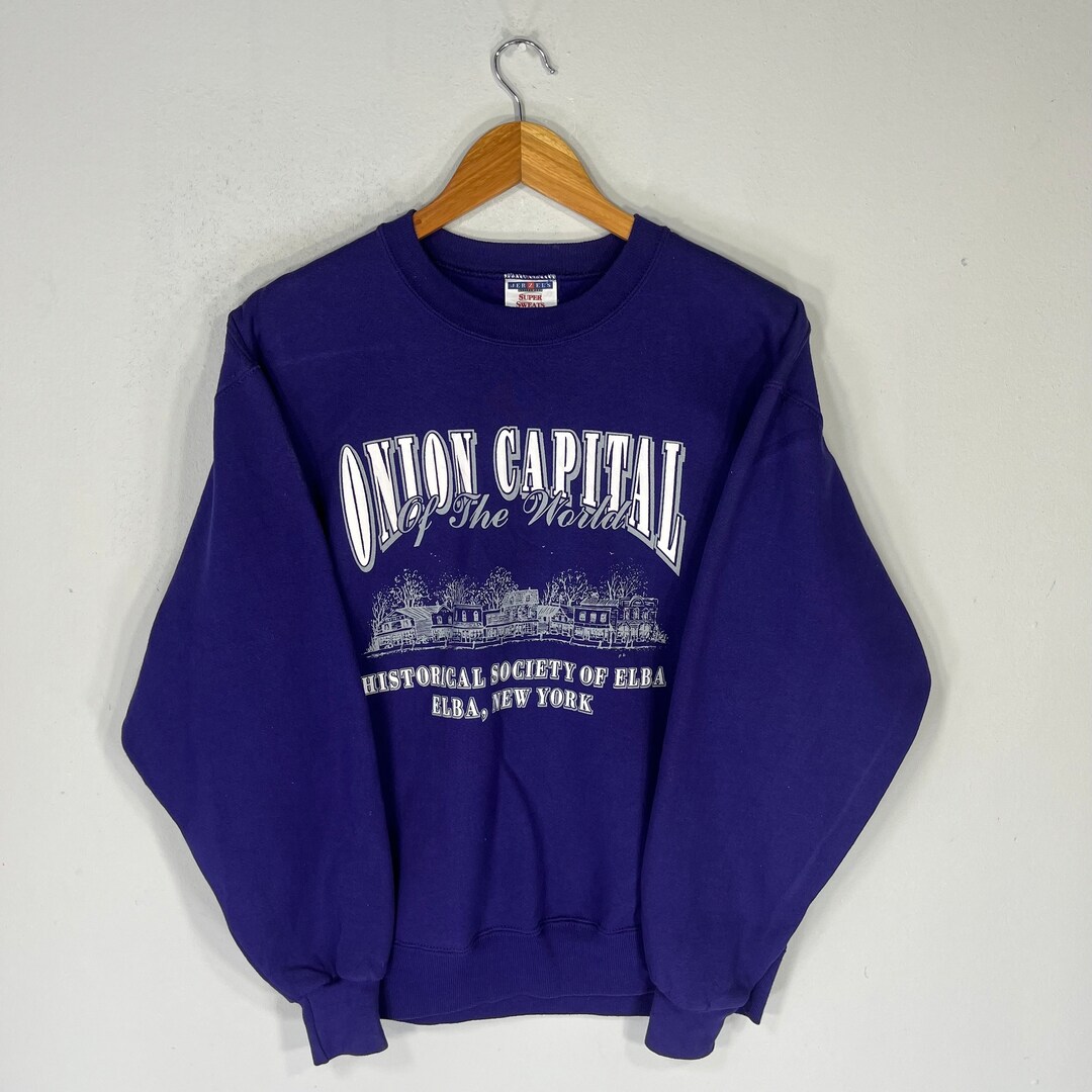 Vintage Jerzees Tag Onion Capital Elba New York Spellout Big Logo ...