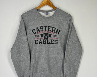 Vintage Jerzees Tag Östliche Adler Spellout Big Logo Gedruckt Sweatshirt Pullover Rundhalspullover Östliche Adler Farbe Grau Größe S