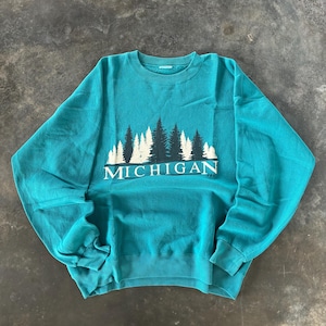 Vintage 90s Michigan Spellout Biglogo Printed Sweatshirt Crewneck Pullover Baggie Sweater Michigan Colour Blue Size NA