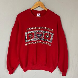 Vintage 90s Jerzees Tag Big Logo Printed Vintage Sweatshirt Crewneck Pullover Sweater Colour Red Size X-Large