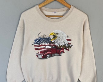 Vintage American Heritage Spellout BigLogo Printed Sweatshirt Crewneck Pullover Jumper Ameican Eagle Colour Beige Size NA