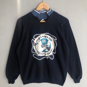 Vintage Y2K  J.E Morgan Tag   Biglogo  Printed  Sweatshirt  Collarneck  Pullover Sweater Colour Navy Blue  Size X-Large