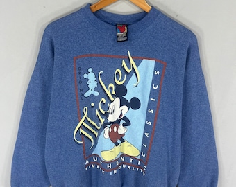Vintage 90s Disney Mickey Mouse Printed Vintage Sweatshirt Crewneck Pullover Sweater Vintage Mickey Mouse Disney Colour Blue Size X-large