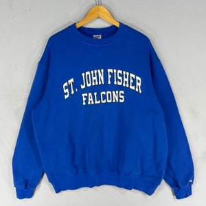 Vintage Soffe Tag St John Fisher Falcon Spellout Big Logo Printed Sweatshirt Crewneck Sweater Football Color Blue Size X-Large