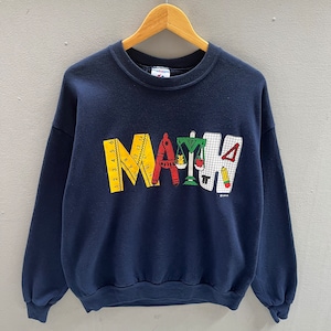 Jerzees vintage tag MATH spellout grande logo stampato felpa girocollo pullover colore navyBlue taglia X-large
