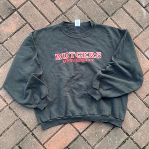 Vintage Jerzees Tag Rutgers University Spellout Big Logo Printed Sweatshirt Crewneck Pullover University Sweater Baggie Colour Black Size L