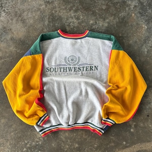 Vintage 90s Over Wear Tag Southwestern Michigan College Spellout BigLogo Printed Sweatshirt Crewneck Sweater Pullover Multi Colour Size X-L