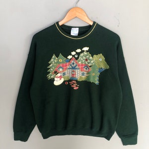 Vintage 00s India Ink Paintworks Tag Big Print Logo Sweatshirt Crewneck Colour Dark Green Size Large