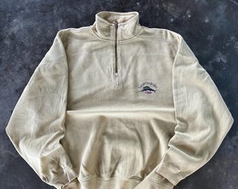 ヴィンテージ Y2K トミーバハマ タグ ソードフィッシュ スモールロゴ 刺繍 スウェットシャツ クォータージッパー タートルネック セーター ハワイ カラー イエロー サイズ XL