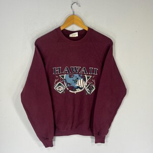 Felpa vintage con scollo a giro e logo grande Lee Tag Hawaii vintage anni '90, colore marrone, taglia media