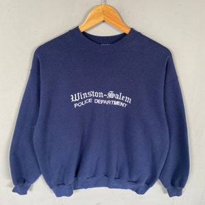 Vintage Hanes Tag Winston Salem Police Department Spellout Big Logo Embroided Sweatshirt Crewneck Pullover Colour NavyBlue Size X-Large