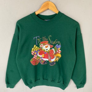 Vintage Hanes Tag Snowman Big Logo Printed Sweatshirt Crewneck Christmas Sweater Colour Green Size Medium