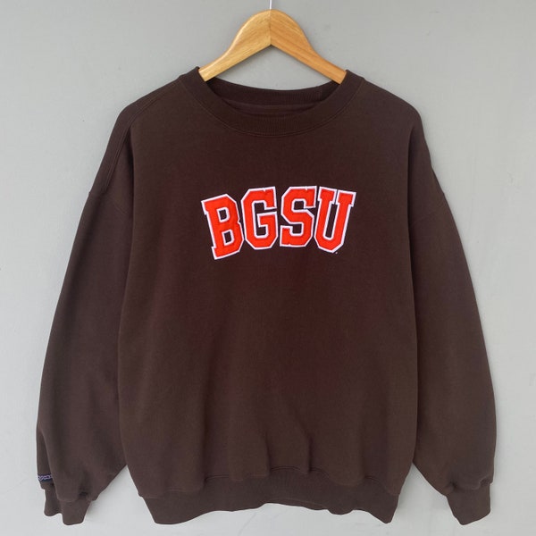 Vintage Y2K  Jansport Tag BGSU Spellout Embroided Big Logo Sweatshirt Crewneck Pullover Sweater University Colour Brown Size X-large