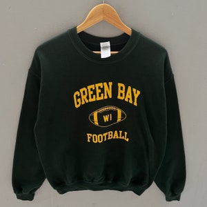 Vintage Y2K Gildan Tag Green Bay Football  Spellout Big Logo Printed Sweatshirt  Crewneck Pullover Sweater Colour Green Size Medium