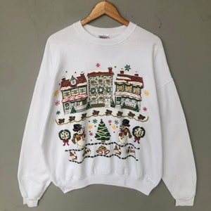 Vintage Y2K Hanes Tag Big Print Logo Felpa di Natale Girocollo Colore Bianco Taglia X-large