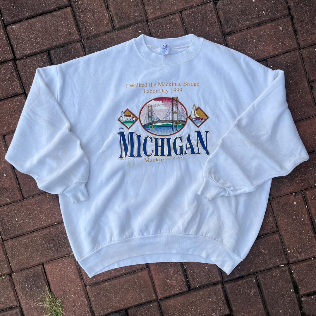 Vintage 90s Jerzees Tag Mackinaw City Michigan Spellout Big Logo ...