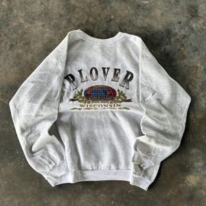 Vintage 90s Hanes Tag Plover Wisconsin Spellout Printed BigLogo Sweatshirt Crewneck Sweater Baggie Wisconsin Pullover Colour Gray Size X-L