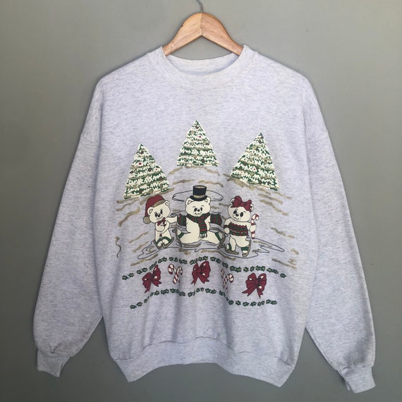 Vintage 90s Hanes Tag Christmas Design Print Logo Sweatshirt