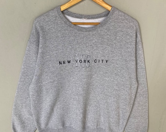 Vintage New York City Spellout Big Logo Embroided Sweatshirt Crewneck Pullover Sweater New York Colour Grey Size NA