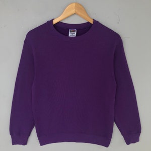 Vintage 90s Fruit Of The Loom Tag Plain   Sweatshirt Crewneck Pullover Sweater Colour Purple Size Small