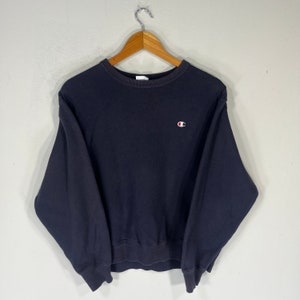 Vintage Champion Tag Champion Small Logo Embroidered Sweatshirt Crewneck Pullover Champion Logo Baggie Sweater Colour Navy Blue Size Medium