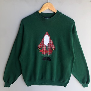 Vintage 90s Hanes Tag Santa Claus Big Embroided Logo Sweatshirt Baggie Crewneck Pullover Sweater  Colour Green  Size X-Large