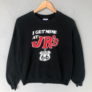 Vintage Y2K Jerzees Tag I Get Mine At Jrs On Route 66 Big BackPrint Logo Felpa Girocollo Colore Nero Taglia X-Large