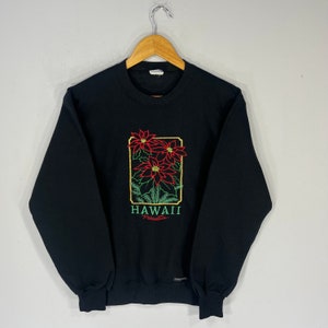 Vintage anni '90 Crazy Shirt Tag Hawaii Spellout Grande logo ricamato Vintage Hawaii maglione pullover girocollo colore nero taglia piccola