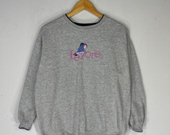 Vintage Disney Tag Eeyore Big Logo Embroidered Sweatshirt Crewneck Pullover Baggie Sweater Disney Eeyore Colour Grey Size Large