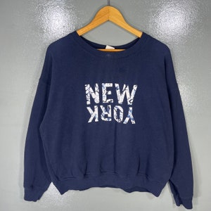 Vintage New York  Spellout Big Logo Printed Sweatshirt Pullover Crewneck Streetwear Jumper Sweater New York Colour NavyBlue Size Large